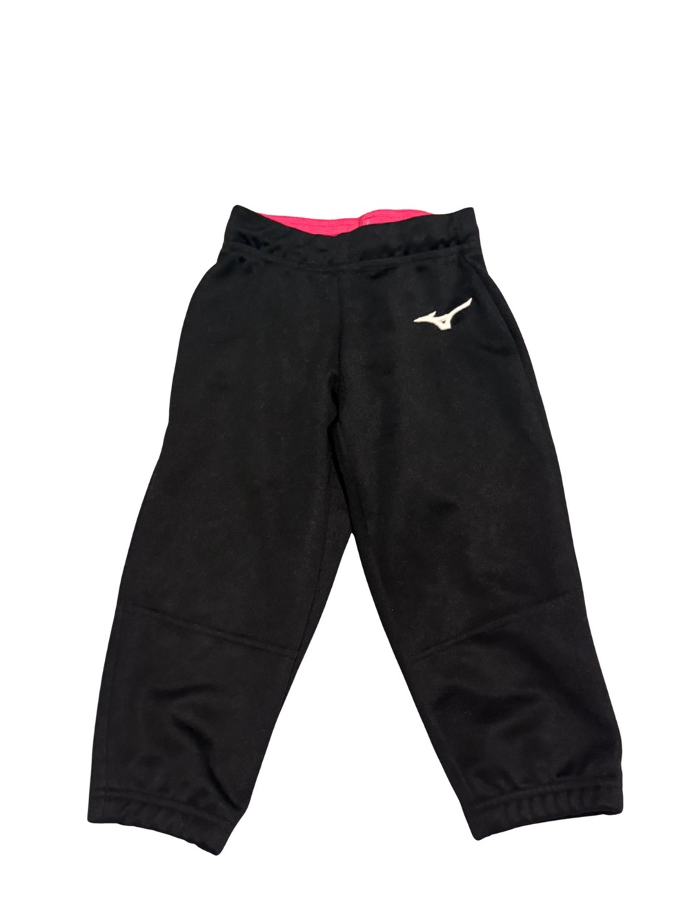 MIZUNO | Kids Black Athletic Softball Pull Up Pants with Pink Waistband Size XS